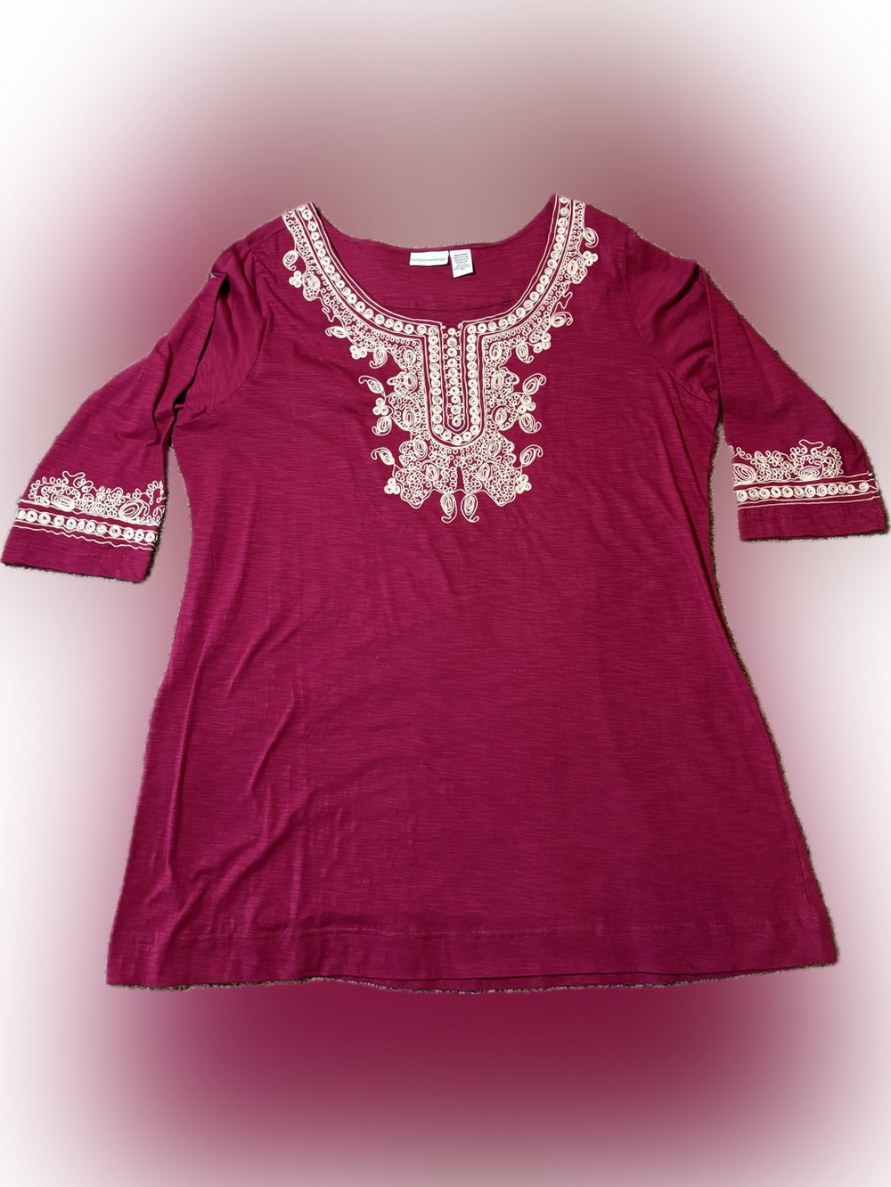 242 Soft Surroundings Embroidered Scoop Neck Tunic - Berry, Size 2X